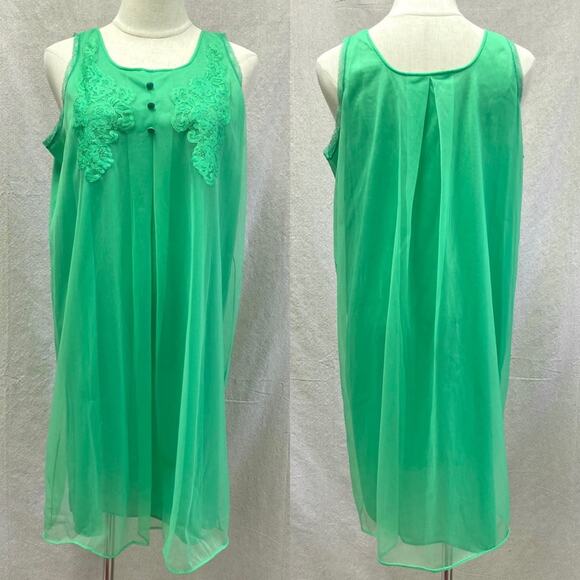 Vintage Gaymode Penneys bright green mid-calf sheer overlay nightgown Medium - Picture 1 of 15